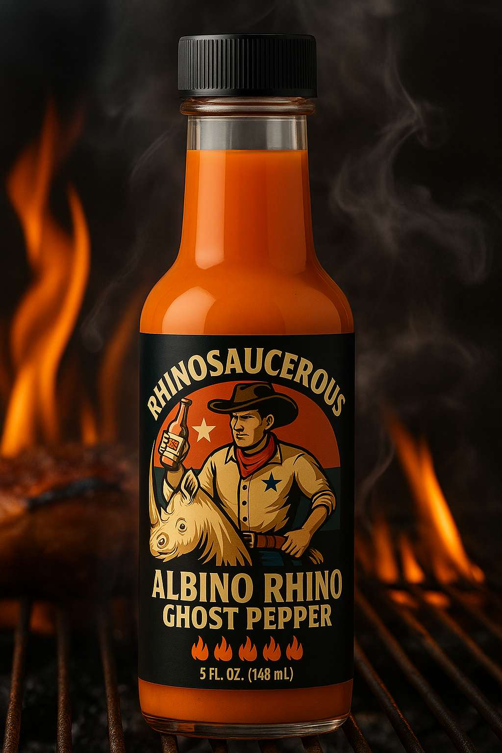 Albino Rhino Hot Sauce – Ghost Pepper Heat (9/10)